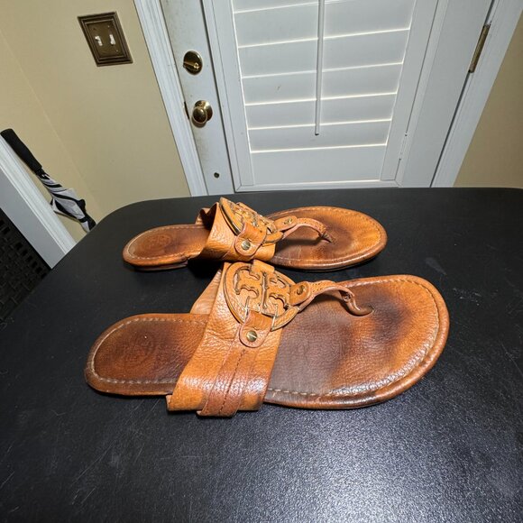 Tory Burch size 10 amanda tan leather sandal slippers - Picture 4 of 12